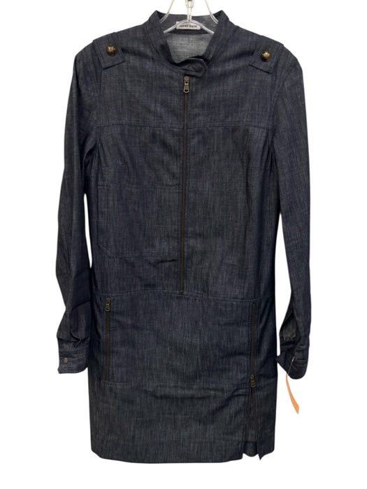 Tomas Maier Size 2 Dark Wash Cotton Chambray 1/2 Zip Long Sleeve Zip Slits Dress Dark Wash / 2