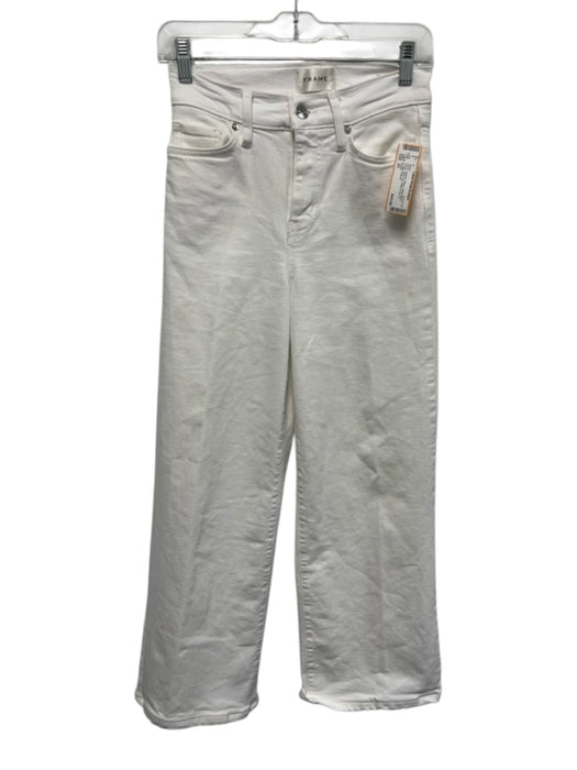 Frame Size 25 White Cotton Blend Denim Wide Leg Button & Zip Fly Palazzo Jeans White / 25