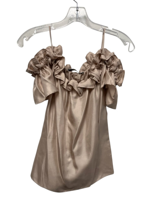 Blumarine Size 40 Beige Pink Silk Spaghetti Strap Ruffle Cold Shoulder Top Beige Pink / 40