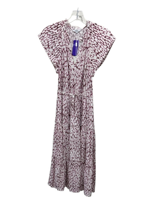 Rails Size XS Pink, Brown & White Polyester Short Sleeve Spotted V Neck Dress Pink, Brown & White / XS