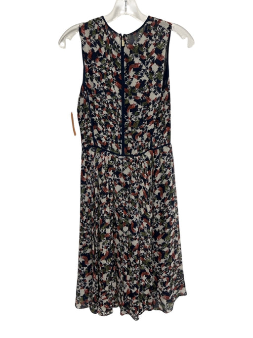 Jason Wu Size 2 navy blue, cream, green Silk Sleeveless Scribble Pleated Dress navy blue, cream, green / 2