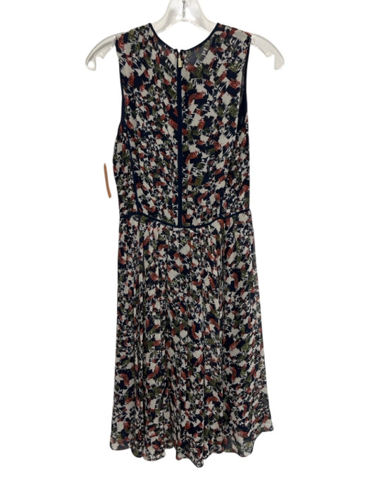 Jason Wu Size 2 navy blue, cream, green Silk Sleeveless Scribble Pleated Dress navy blue, cream, green / 2
