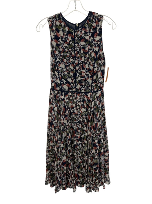 Jason Wu Size 2 navy blue, cream, green Silk Sleeveless Scribble Pleated Dress navy blue, cream, green / 2