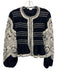 Veronica Beard Size XS Midnight Blue & Cream White Linen & Cotton Smocked Jacket Midnight Blue & Cream White / XS