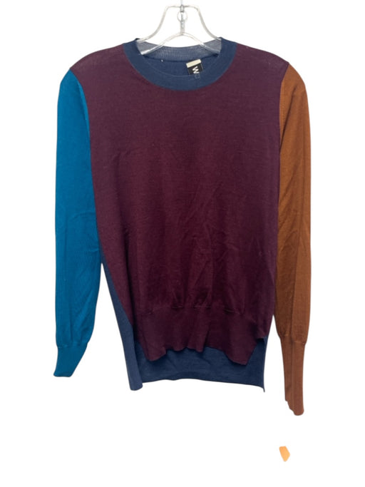 Partow Size XS Maroon & Multi Wool & Silk Color Block Long Sleeve Knit Top Maroon & Multi / XS