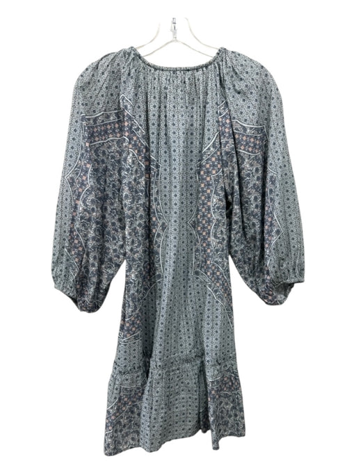 Cleobella Size Small Sage Green, Gray & Multi Cotton 1/2 Sleeve V Neck Dress Sage Green, Gray & Multi / Small