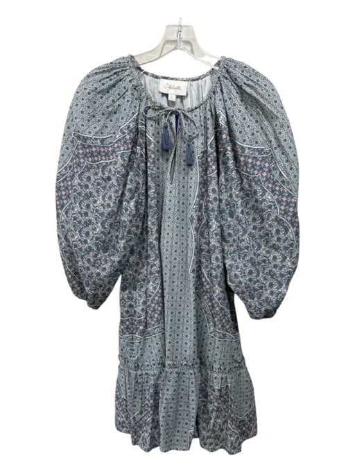 Cleobella Size Small Sage Green, Gray & Multi Cotton 1/2 Sleeve V Neck Dress Sage Green, Gray & Multi / Small