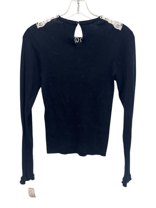 Chloe Size XS Navy & white Cotton Long Sleeve Ribbed Embroidered Design Top Navy & white / XS