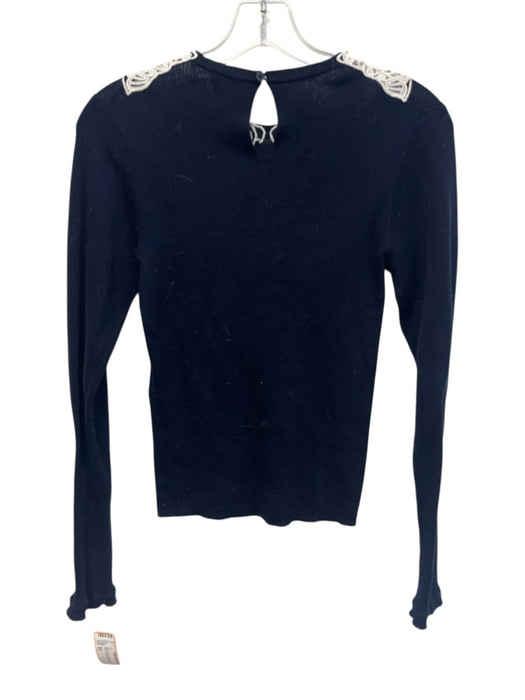 Chloe Size XS Navy & white Cotton Long Sleeve Ribbed Embroidered Design Top Navy & white / XS