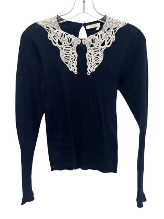 Chloe Size XS Navy & white Cotton Long Sleeve Ribbed Embroidered Design Top Navy & white / XS