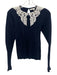 Chloe Size XS Navy & white Cotton Long Sleeve Ribbed Embroidered Design Top Navy & white / XS