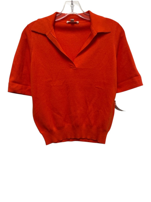 Ann Mashburn Size S Orange Cotton Blend Short Sleeve polo Collar Split neck Top Orange / S