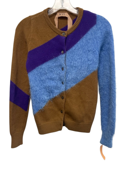 No 21 Size Est S Blue, Brown, Purple Wool & Mohair Long Sleeve Cardigan Sweater Blue, Brown, Purple / Est S