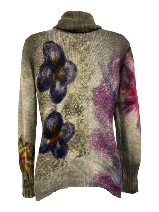 Avant Toi Size S Green & Multi Cashmere Long Sleeve Turtle Neck Floral Sweater Green & Multi / S