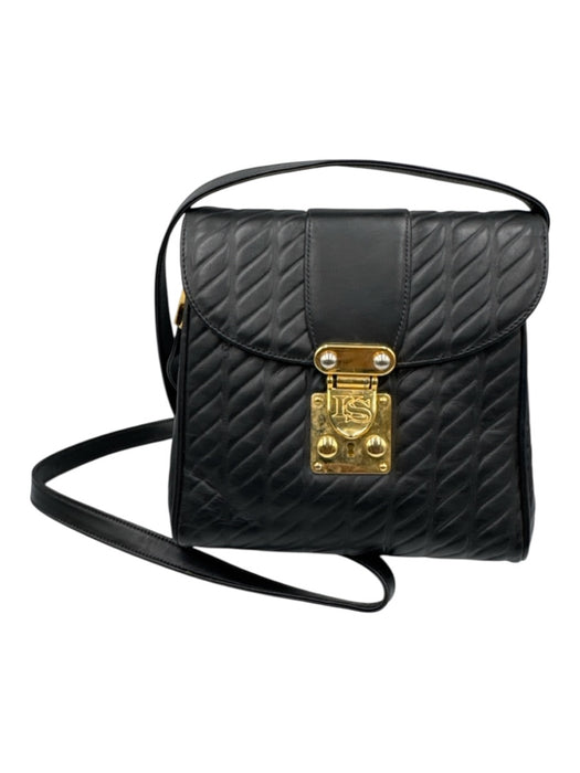 Kleinberg Sherrill Black Leather clasp closure Cross Body Strap Textured Bag Black / S