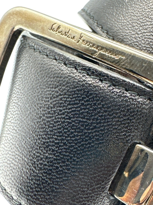 Salvatore Ferragamo Black Leather Silver Hardware Belts Black / 80 cm