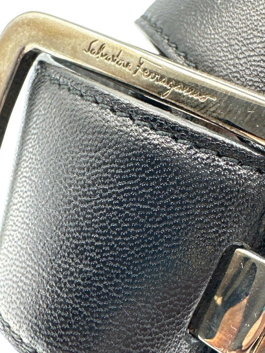 Salvatore Ferragamo Black Leather Silver Hardware Belts Black / 80 cm