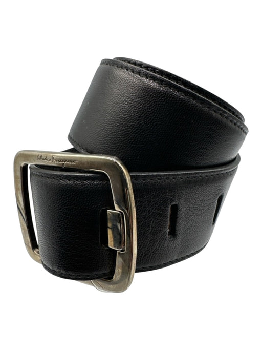 Salvatore Ferragamo Black Leather Silver Hardware Belts Black / 80 cm