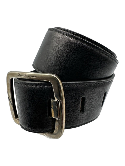 Salvatore Ferragamo Black Leather Silver Hardware Belts Black / 80 cm