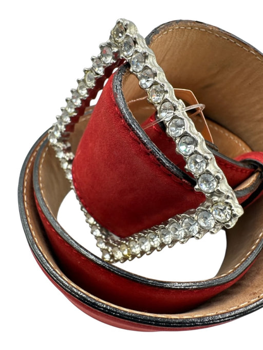 Takashimaya Red Suede leather Silver Buckle Rhinestone Studs Belts Red / 26