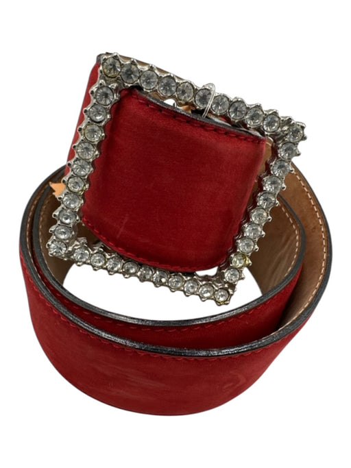 Takashimaya Red Suede leather Silver Buckle Rhinestone Studs Belts Red / 26