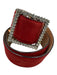 Takashimaya Red Suede leather Silver Buckle Rhinestone Studs Belts Red / 26