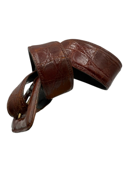 Kleinberg Sherrill Brown Leather Croc Embossed Belts Brown / Est S