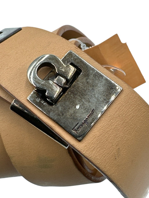 Ferragamo Beige Leather Silver Hardware Clasp Belts Beige / 23