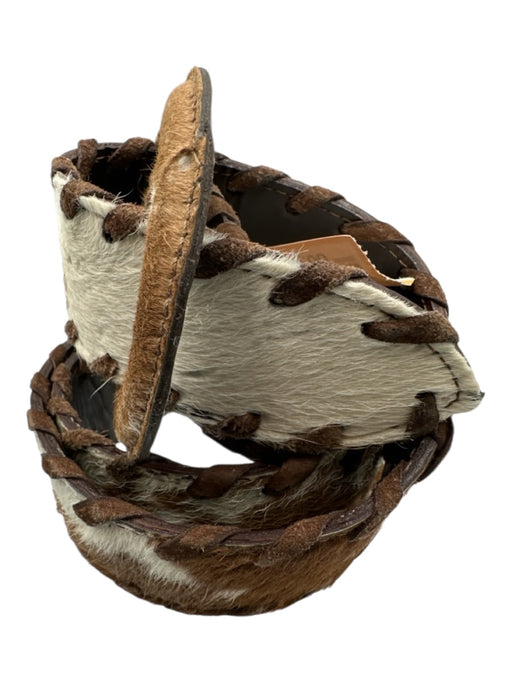 MS Brown & White Leather & Pony Hair Braided Detail Belts Brown & White / Est S