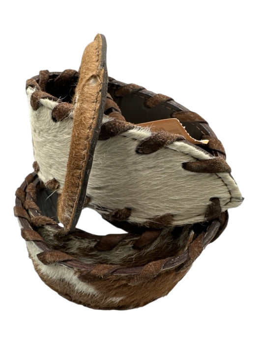 MS Brown & White Leather & Pony Hair Braided Detail Belts Brown & White / Est S