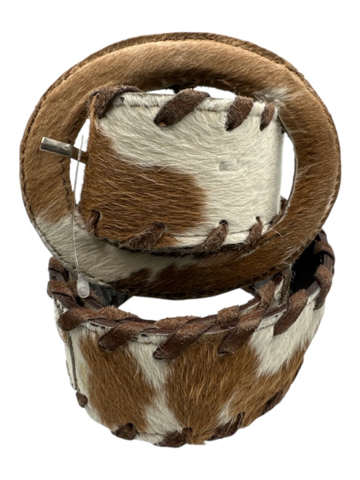 MS Brown & White Leather & Pony Hair Braided Detail Belts Brown & White / Est S