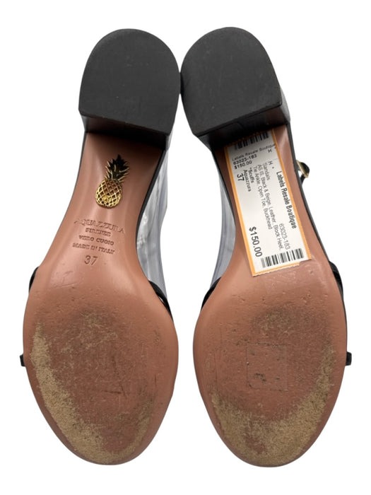 Aquazzura Shoe Size 37 Black & Beige Leather Block Heel Tie Ankle Sandals Black & Beige / 37