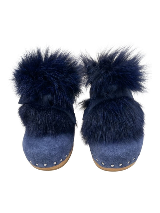 Loeffler Randall Shoe Size 8 Blue Suede Fur Detail Knot Front silver studs Clogs Blue / 8