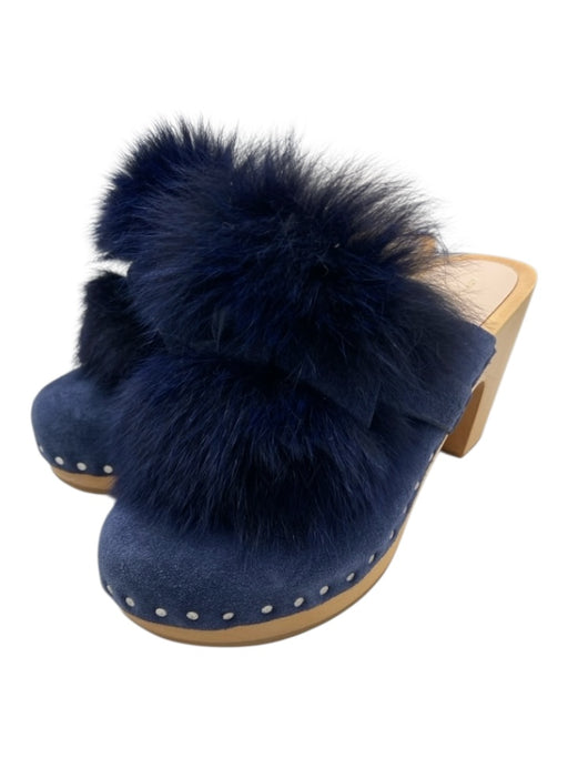 Loeffler Randall Shoe Size 8 Blue Suede Fur Detail Knot Front silver studs Clogs Blue / 8