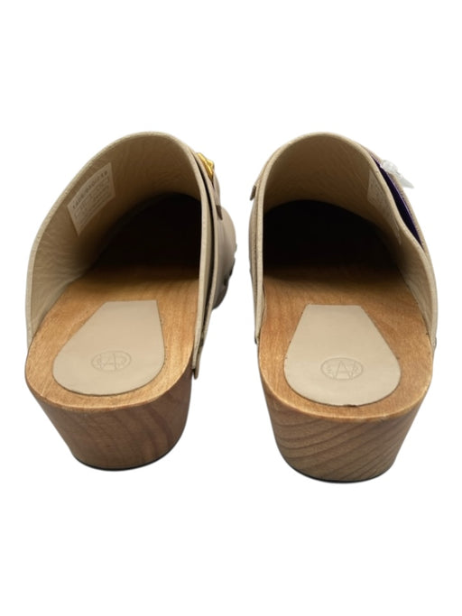 Shoe Size 37 Cream & Gold Leather round toe Studded Horse Bit Slip On Clogs Cream & Gold / 37