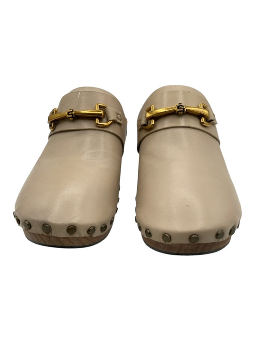 Shoe Size 37 Cream & Gold Leather round toe Studded Horse Bit Slip On Clogs Cream & Gold / 37