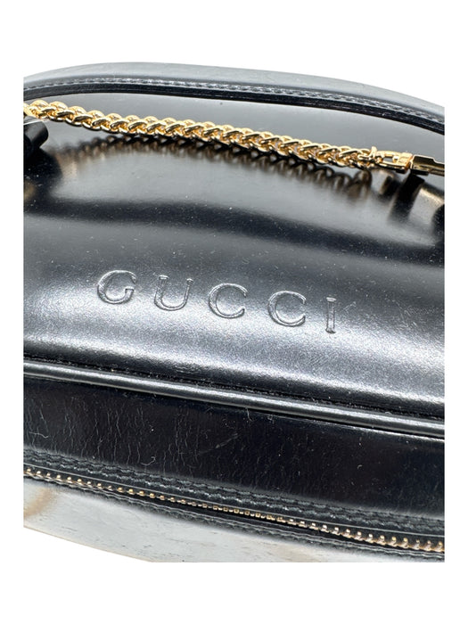 Gucci Black Leather Rectangle Top Handle Bamboo Detail Vanity Bag Black / Small