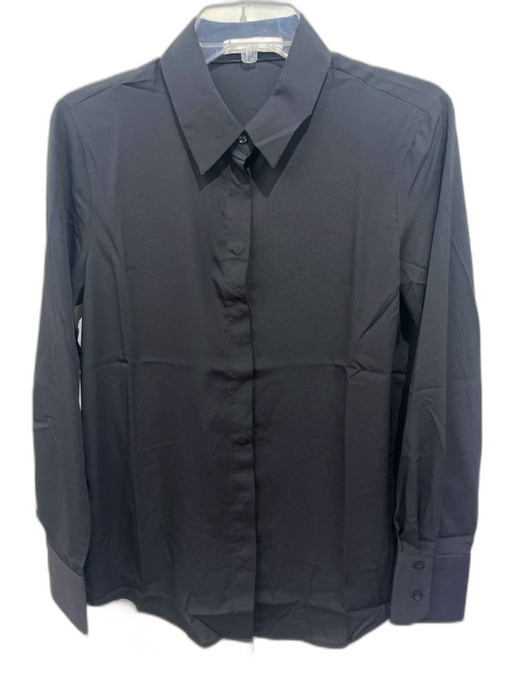 MNG Size 4 Black Polyester Long Sleeve Button Up & Collar Semi Sheer Blouse Top Black / 4