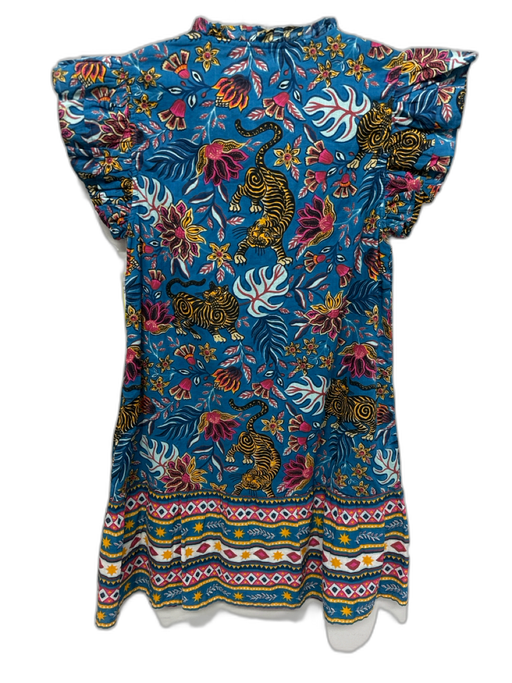 Printfresh Size XS Blue & Multi Cotton Floral Tiger Ruffle Cap Sleeve Dress Blue & Multi / XS