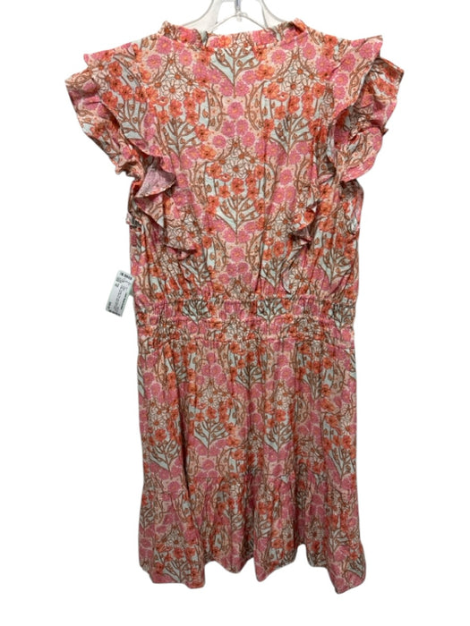 Paige Size 10 Orange, Pink, Blue Rayon & Nylon Ruffle Cap Sleeve V Neck Dress Orange, Pink, Blue / 10