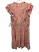 Paige Size 10 Orange, Pink, Blue Rayon & Nylon Ruffle Cap Sleeve V Neck Dress Orange, Pink, Blue / 10