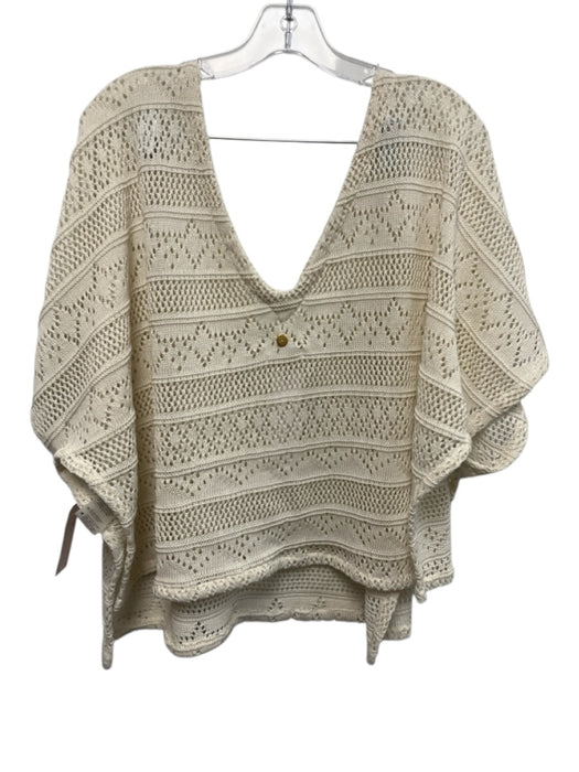 Palmacea Size XS/M Cream White Polyester & Cotton V Neck Knit Poncho Short Set Cream White / XS/M