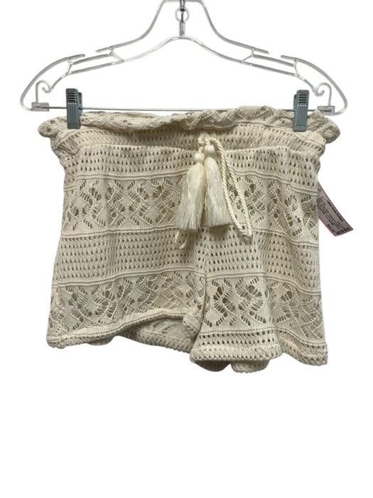 Palmacea Size XS/M Cream White Polyester & Cotton V Neck Knit Poncho Short Set Cream White / XS/M
