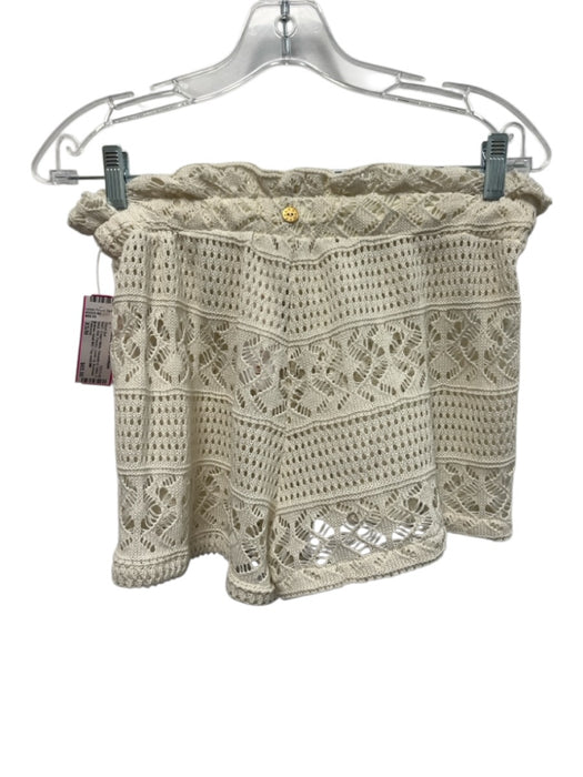 Palmacea Size XS/M Cream White Polyester & Cotton V Neck Knit Poncho Short Set Cream White / XS/M