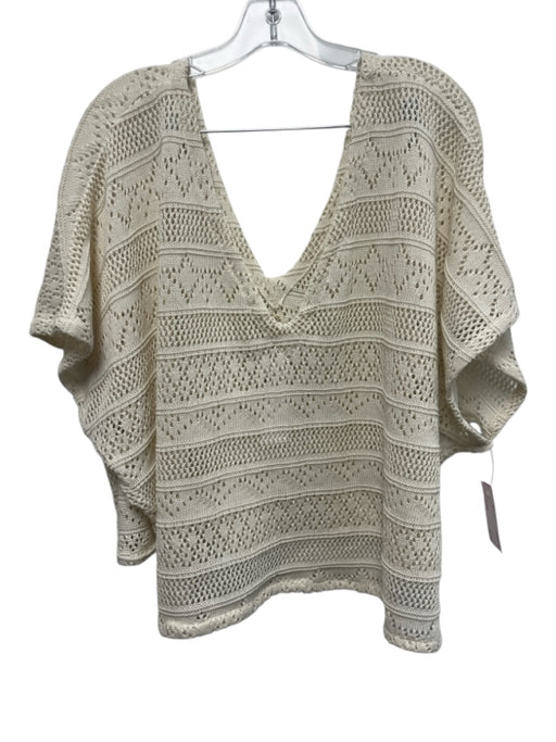 Palmacea Size XS/M Cream White Polyester & Cotton V Neck Knit Poncho Short Set Cream White / XS/M