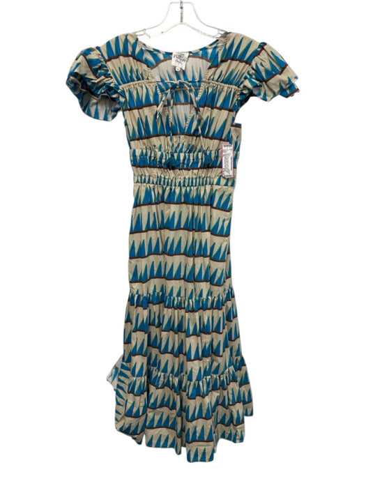 Hope for Flowers by Tracy Reese Size XS Blue, Green, Brown Cotton V Neck Dress Blue, Green, Brown / XS