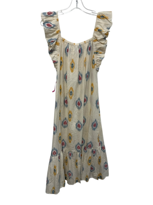Mer St. Barth Size M Blue, Yellow, Red Ruffle Cap Sleeve Ikat Square Neck Dress Blue, Yellow, Red / M