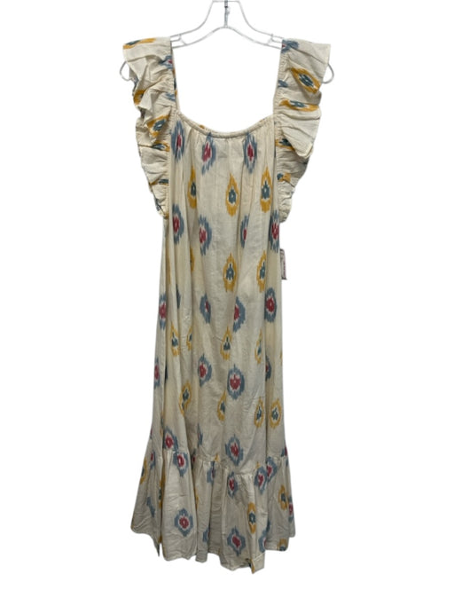 Mer St. Barth Size M Blue, Yellow, Red Ruffle Cap Sleeve Ikat Square Neck Dress Blue, Yellow, Red / M