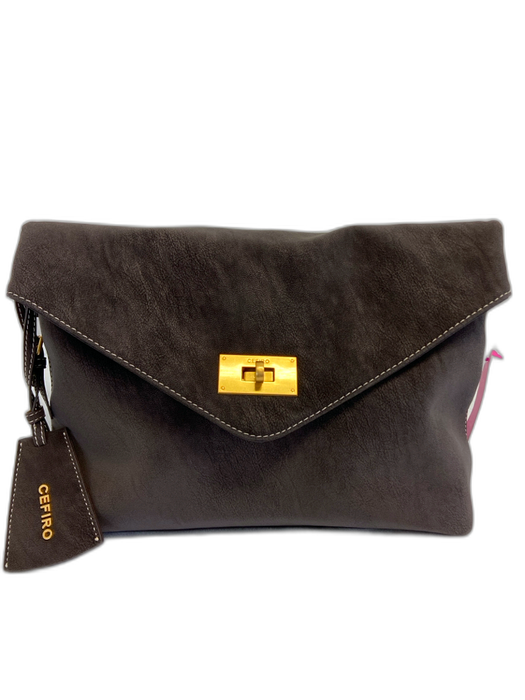 Cefiro Brown Nubuck Gold hardware Flap One Strap Shoulder Bag Brown / M