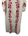 Asha Size S Cream, Red, Pink Linen Embroidered Flowers Split Hem Kaftan Dress Cream, Red, Pink / S